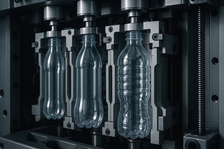 SIPA PET blowing machine forming bottles from preforms