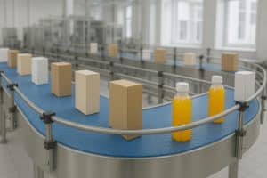 Packaging on a conveyor belt.