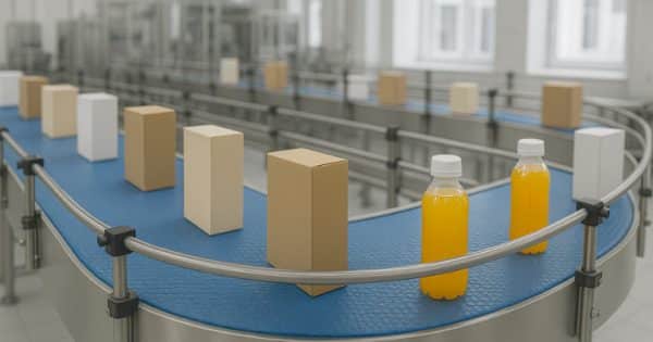 Packaging on a conveyor belt.
